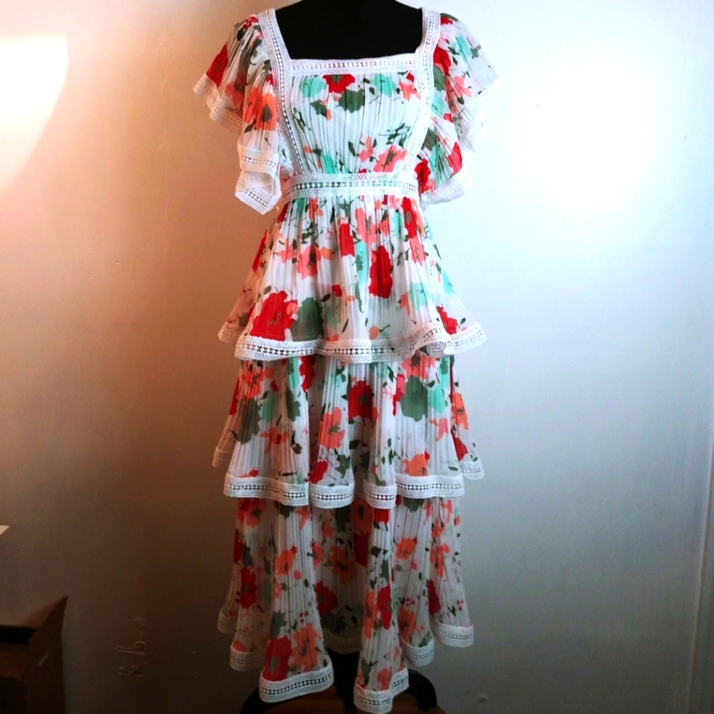 Baby Doll Dress Layered Floral Size S